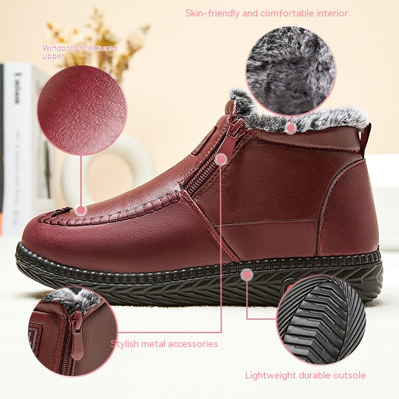 All-matching Middle-aged And Elderly Snow Boots Women Fleece-lined Thickened