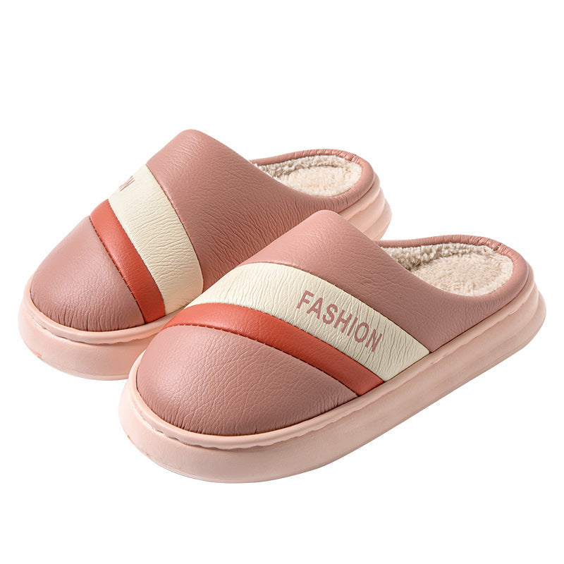 Women's Faux Leather Cotton Slippers