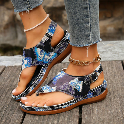 Women's Casual Fashion Floral Back Buckle Wedge Sandals