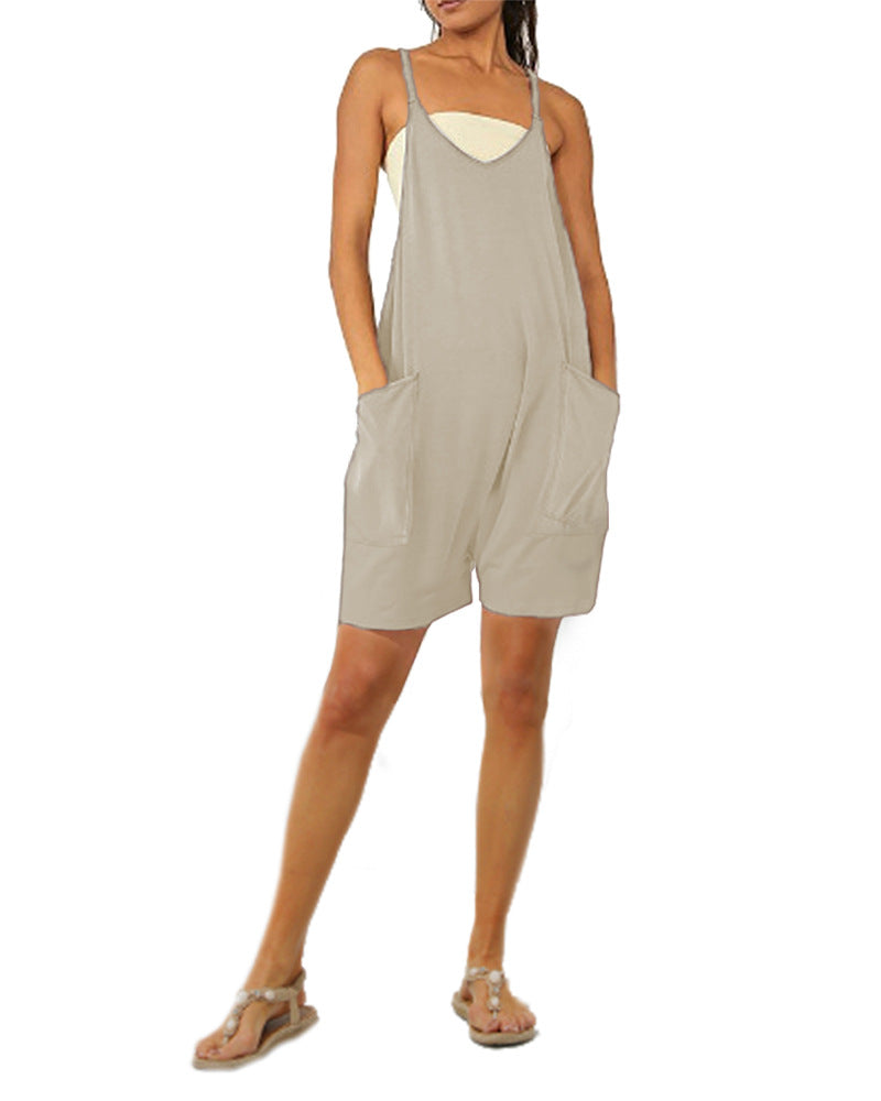 Zipper Pocket Suspender Jumpsuit