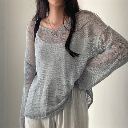 Loose Long Sleeve Lightweight Hollow Knit Top