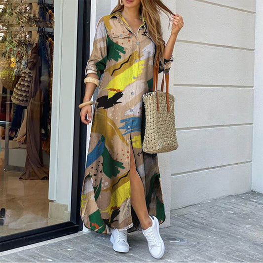 Women's Casual Temperament Commute Painted Loose Shirt Dress