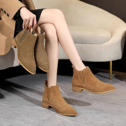 Plus Size Pointed Toe Martin Boots with Chunky Heel and Side Zip