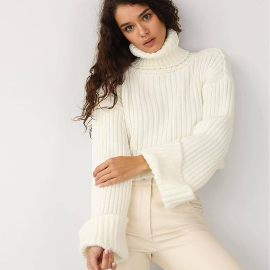 Women's Striped Turtleneck Sweater – Short Style