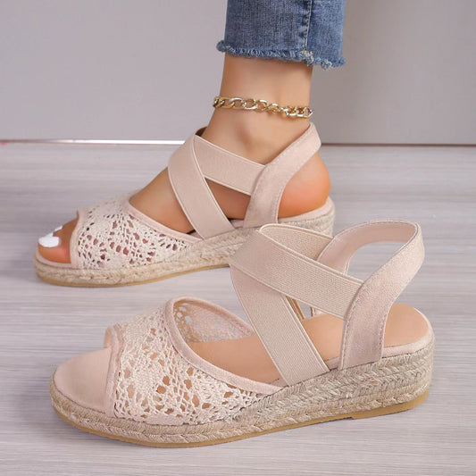 Women's Lace Hollow Wedges Sandals, Summer Fashion with Hemp Design