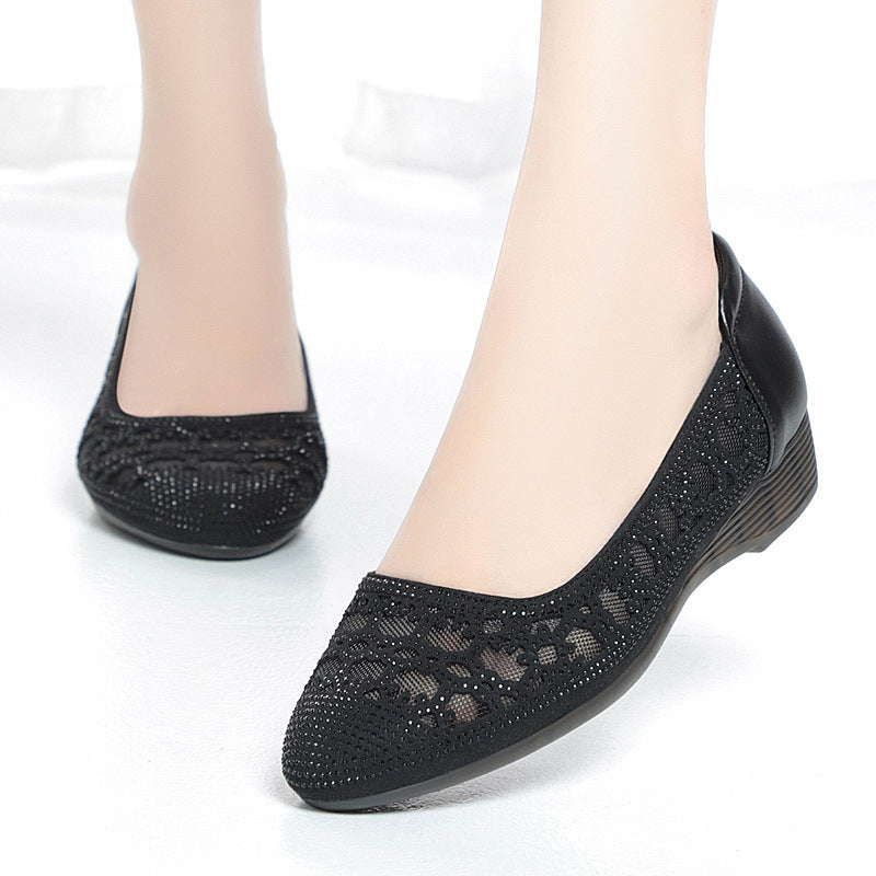 Women's Leather Low Heel Sandals with Perforated Design for Breathability