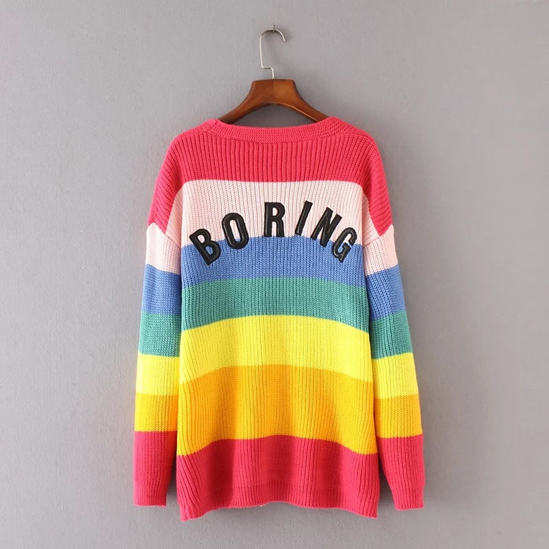 Rainbow striped alphabet sweater