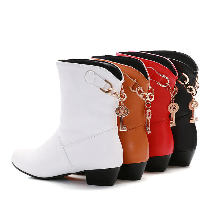 Women's Low Heel PU Leather Ankle Boots