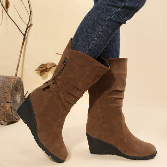 Women's Large Size Low Heel Martin Boots with Round Toe