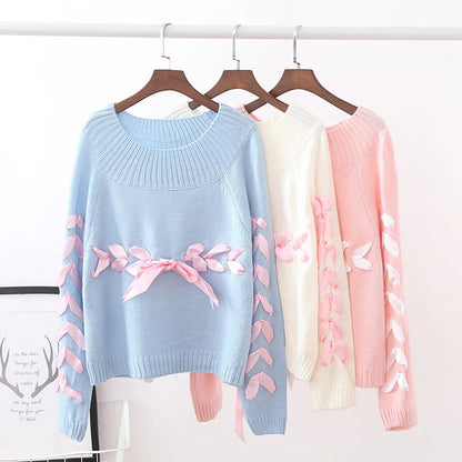 Knitted Small Bow Tie Pullover Sweater