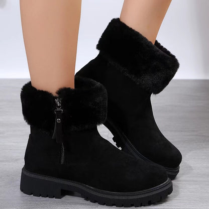 Warm Plush Winter Fashion Side-Zipper Snow Boots for Women - Outdoor Thickened Low-Heeled Shoes