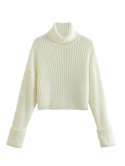 Women's Striped Turtleneck Sweater – Short Style