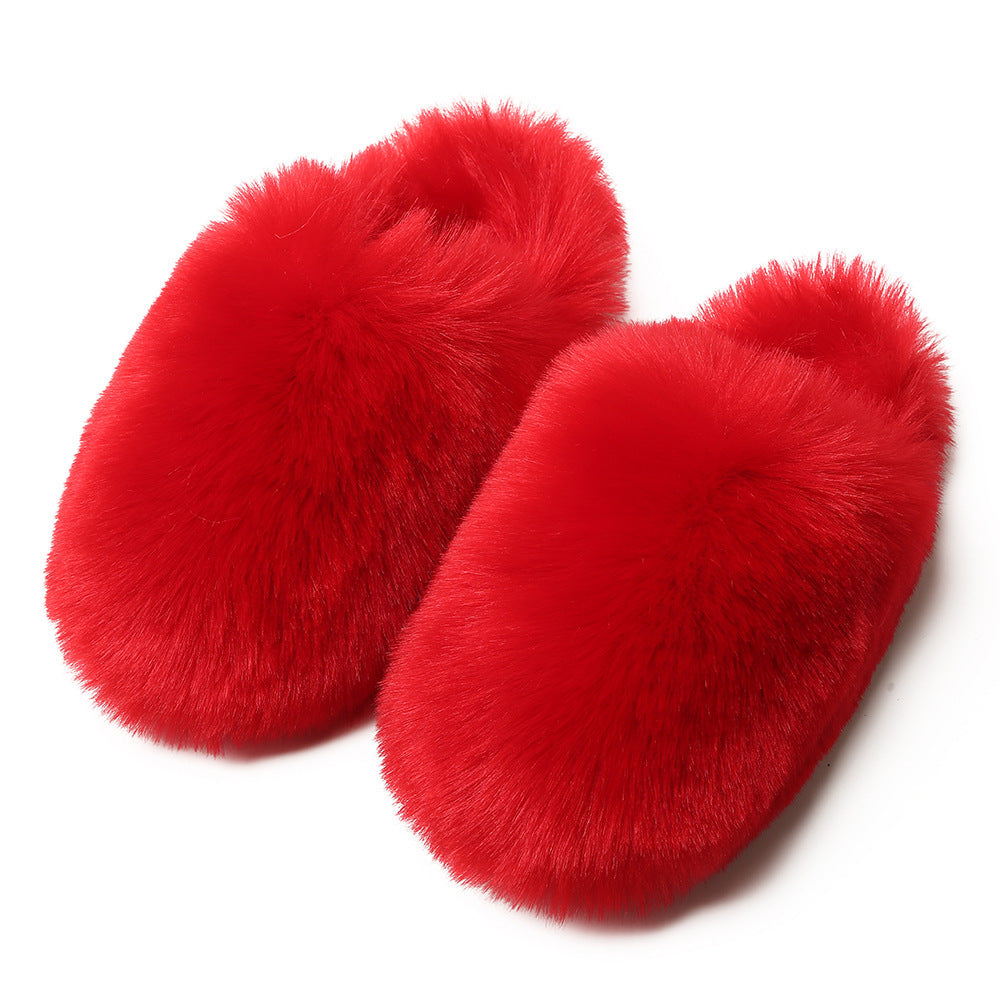 Women's Fluffy Slippers – Autumn and Winter Home Fleece-Lined Warm Artificial Fur