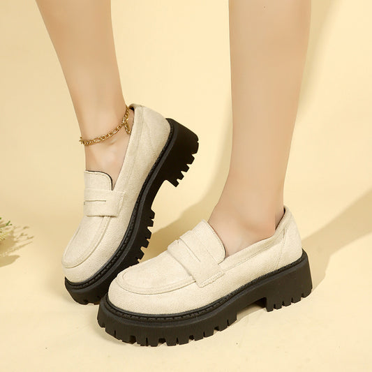 British Style Slip-On Leather Shoes for Women - Retro Platform Casual All-Matching Footwear