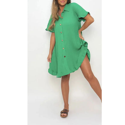 Fashion Ruffle Sleeve Shirt Dress