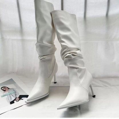 Women's Pointed Pleated High Boots in European and American Style