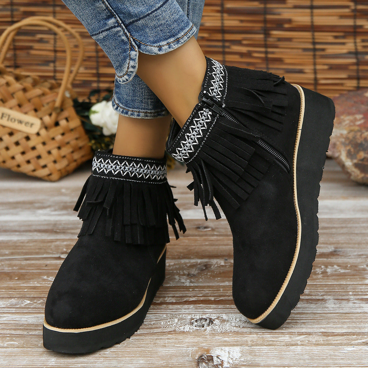 Stylish Small Wedge Booties with Thick Bottom for Fashionable Wear