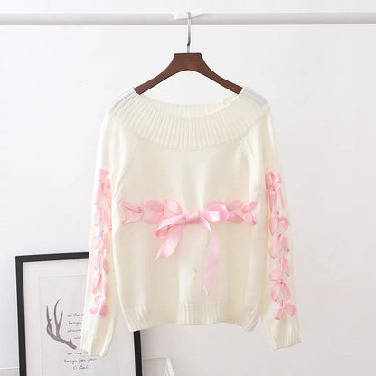 Knitted Small Bow Tie Pullover Sweater