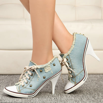 Casual Denim Washed Canvas Super High Heel Shoes