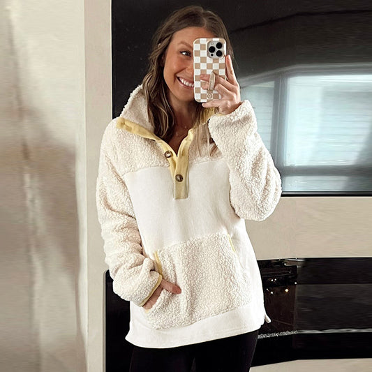 Women's Loose Casual Lamb Wool Sweatshirt with Band Pocket