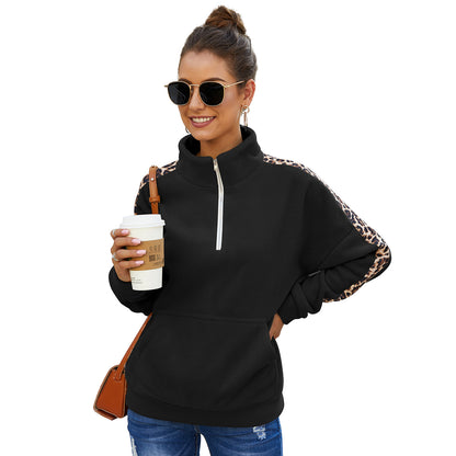 Hoodie leopard print patchwork top