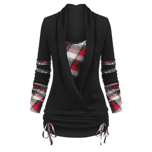 Solid Color Wool Knitted Plaid Sleeve Colorblock Top