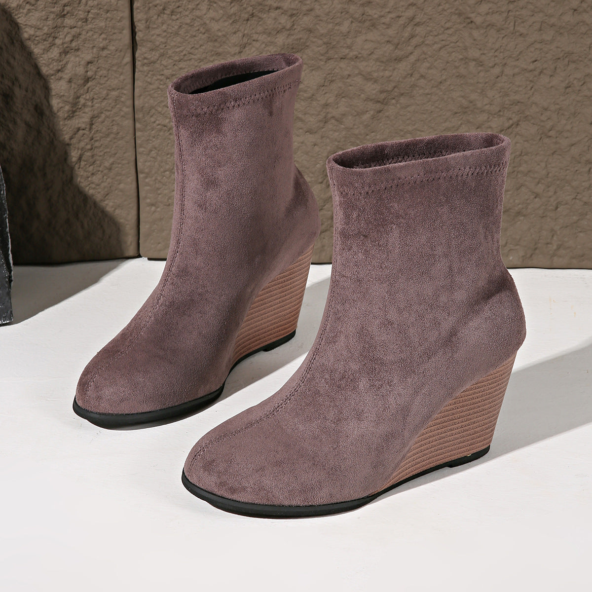 Winter Suede Height-Increasing Shoes, Warm Solid Ankle Boots for Women