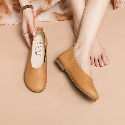 Women's Slip-On Flat Shoes in Solid Cowhide