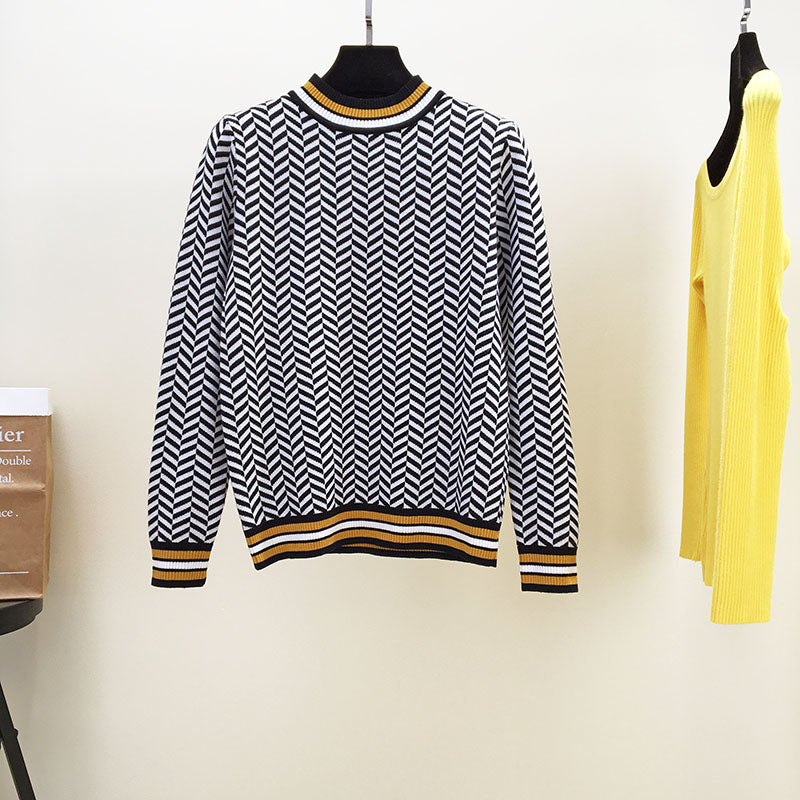 Patchwork striped pullover sweater