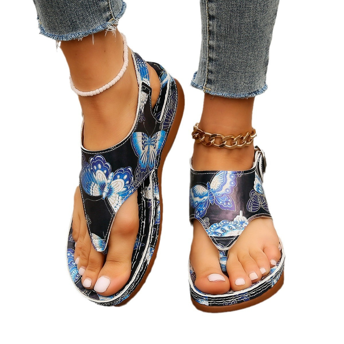 Women's Casual Fashion Floral Back Buckle Wedge Sandals