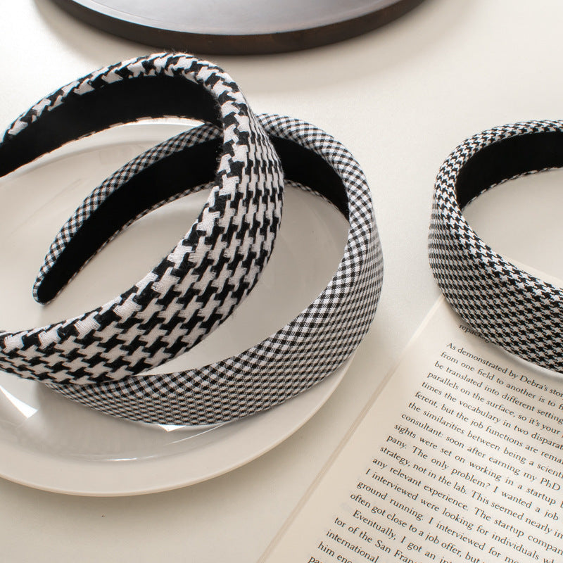 Vintage Houndstooth Fabric Hair Band - Stylish Sponge Headband