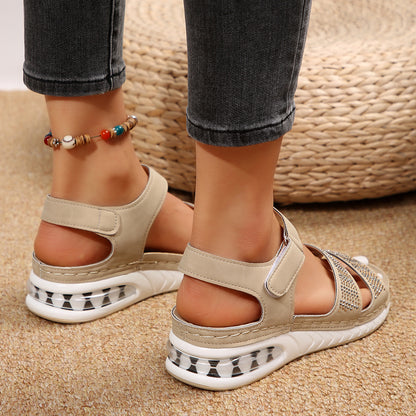 Summer Rhinestone Wedge Sandals: Women's Casual Roman Style with Air Cushion Bottom