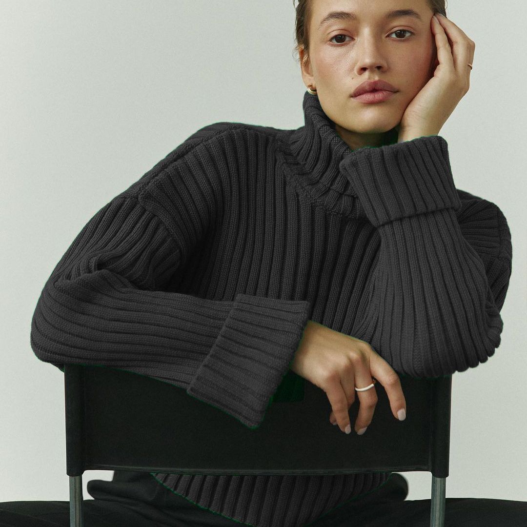 Women's Striped Turtleneck Sweater – Short Style