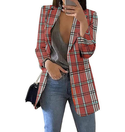 New European And American Fashion Plaid Casual Suit Slim Coat Women