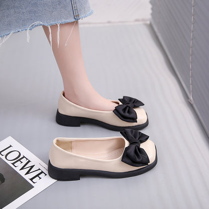 Chunky Heel Platform Loafers for Women – New Retro Square Toe Bow Patent Leather Pumps