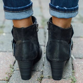 Platform Wedge Heel Ankle Boots with Side Zipper and Buckle