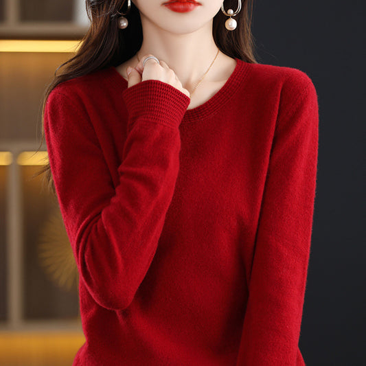 Stylish Women's Round Neck Pullover with Long Sleeves - Elegant and Comfortable