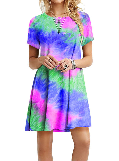 Slim-fit Dazzling Rainbow Tie-dye Printed Dress