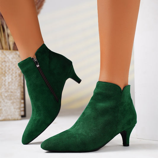 Suede Pointed-Toe Stiletto Heel Ankle Boots