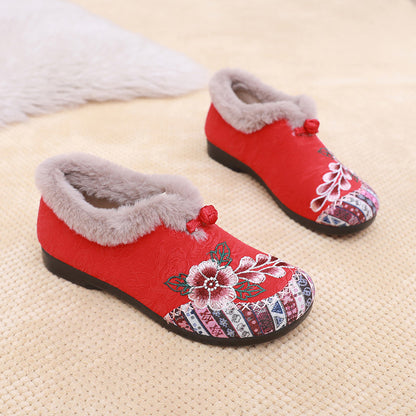 Fleece-Lined Thickened Cotton-Padded Shoes for Middle-Aged and Elderly Women