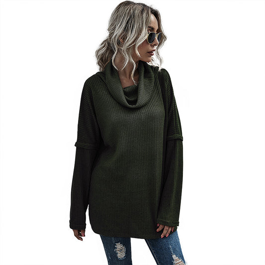 Solid Color Knitted Sweater Women's Long Sleeves - Heap Collar