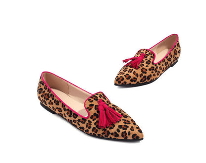 Women's Cow Print Tassel Casual Loafers