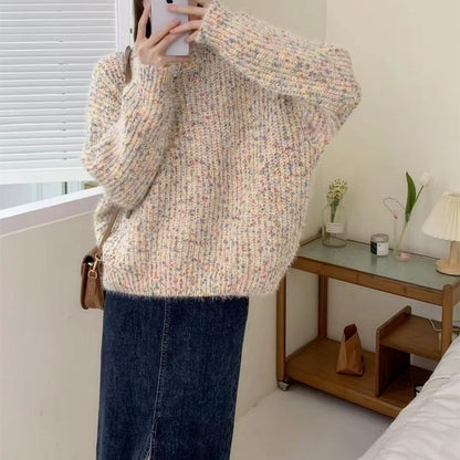 Soft Rainbow Knit Loose Sweater – Gentle Colors for Autumn & Winter