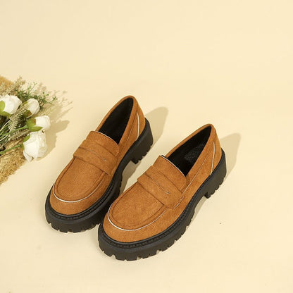 British Style Slip-On Leather Shoes for Women - Retro Platform Casual All-Matching Footwear