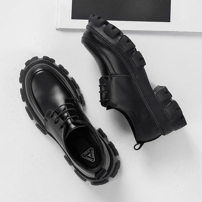 Men's Casual Platform Leather Shoes with Height Increasing Design for Formal Wear