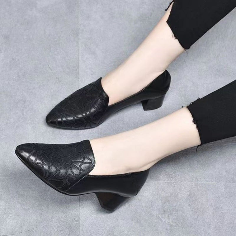 Soft Bottom Pointed Toe Pumps Women's Mid Heel Shoes