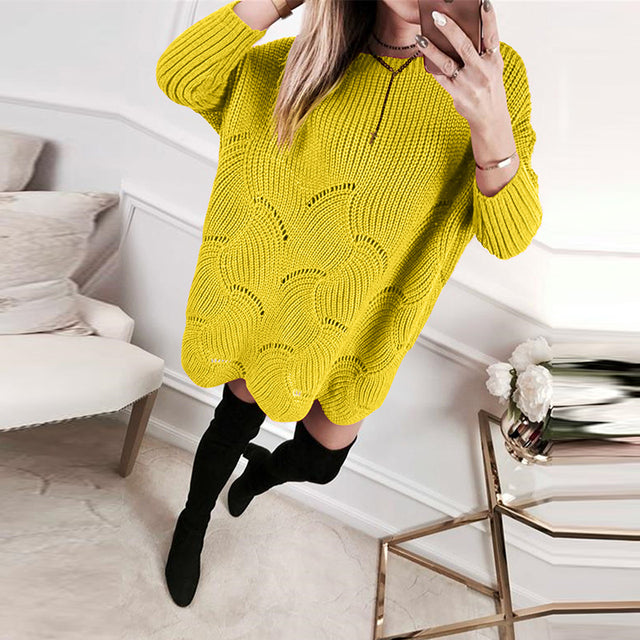 Wave Pattern Loose Neckline Women's Knit Sweater