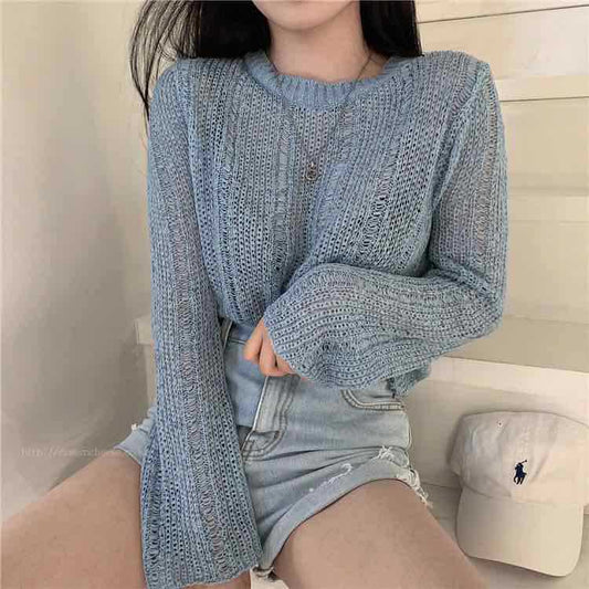 Women's Ice Silk Cut-out Knitted Loose Sweater