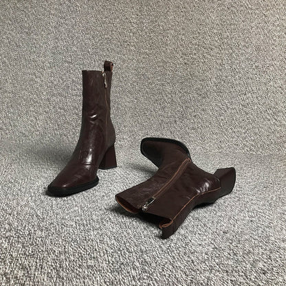 Woman's Square Head Boots with Chunky Heels