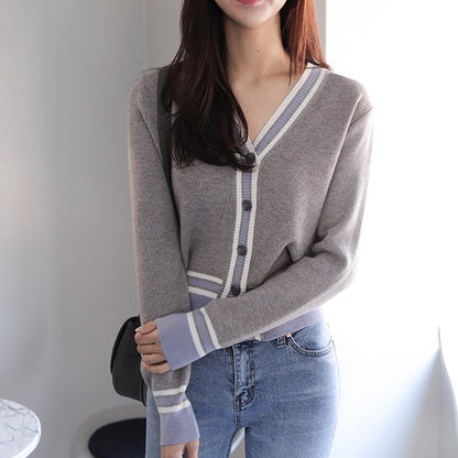 Temperament colorblock cardigan sweater